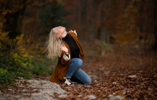 Picture autumn, girl, face, pose, blonde