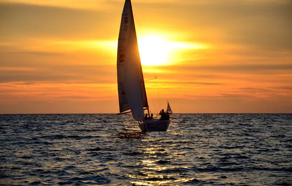 Sea, the sun, sunset, romance, boat, the evening, sailing, sailing trip