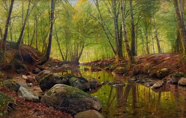 Danish painter, 1900, Peter Merk Of Menstad, Peder Mørk Mønsted, Danish realist painter, Springday in …