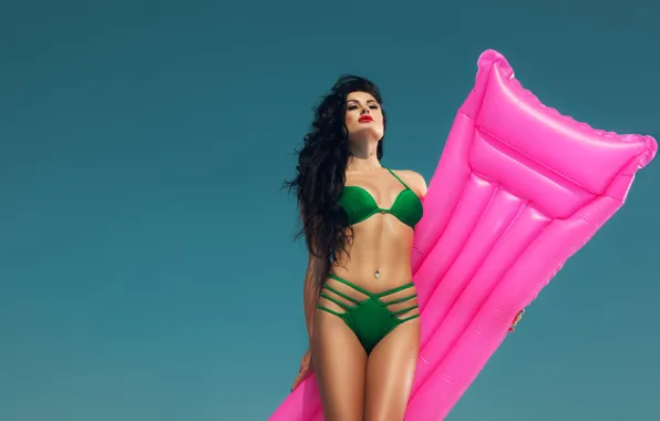 Swimsuit, the sky, the sun, green, pink, makeup, figure, slim
