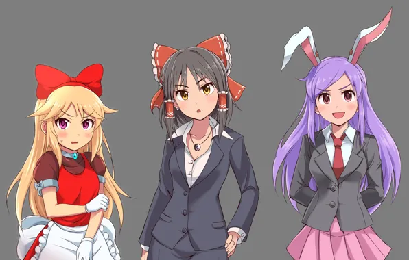 Grey, background, girls, anime, art, touhou