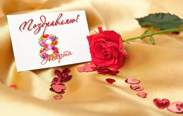 Rose, hearts, March 8, postcard, women's day
