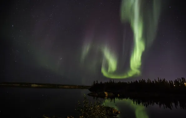 The sky, stars, night, Northern lights, panorama, Aurora Borealis