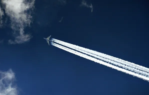 The sky, Clouds, The plane, Flight, Wings, Trail, Mriya, The an-225