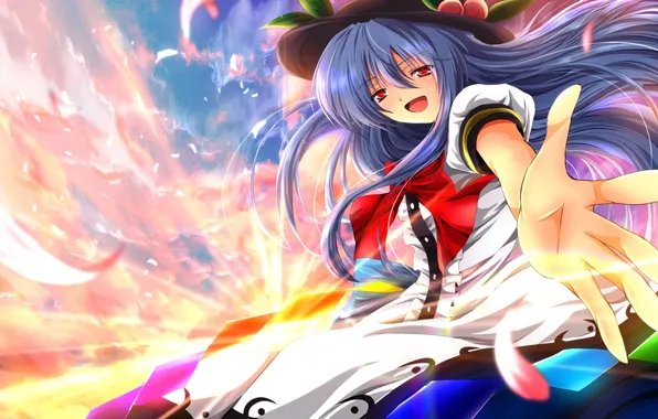 Picture look, girl, joy, dawn, petals, gesture, touhou, art