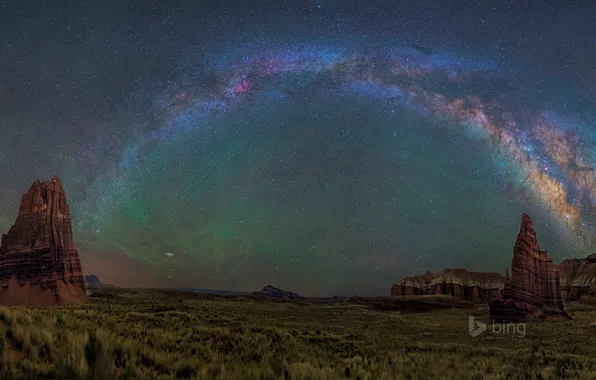 Stars, mountains, night, rocks, Utah, USA, The Milky Way, Capitol Reef National Park