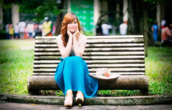 Look, girl, Asian, bench