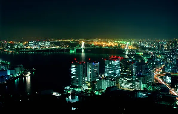 Night, bridge, the city, lights