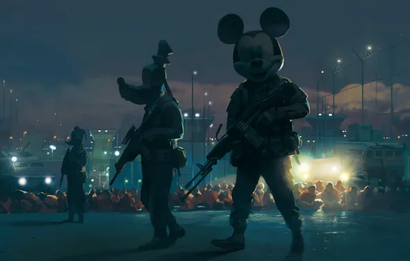Weapons, mask, camp, hostages, camp