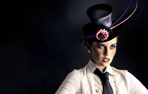 Look, girl, hat, tie, bow