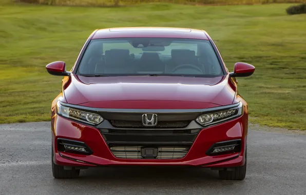 Red, Honda, Accord, sedan, front view, 2018, four-door, 2.0T Sport