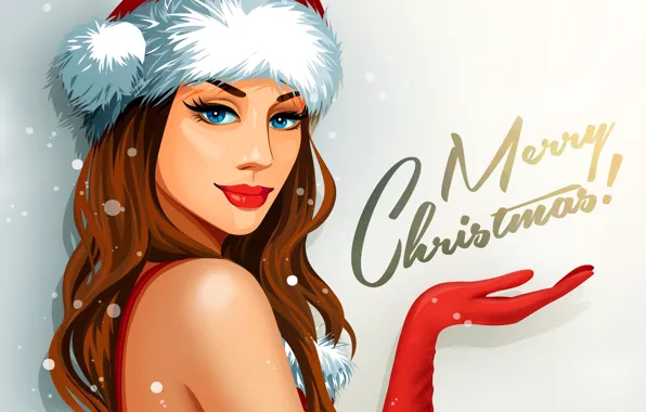 Picture look, girl, holiday, vector, gloves, Merry Christmas