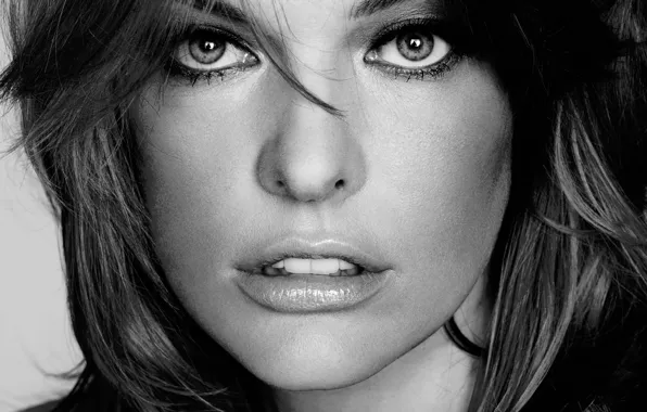 Picture girl, face, model, actress, grey background, Milla Jovovich, Milla Jovovich