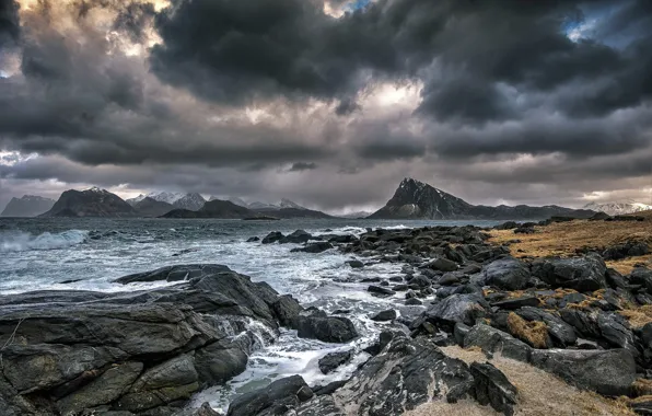 Sea, rocks, coast, Norway