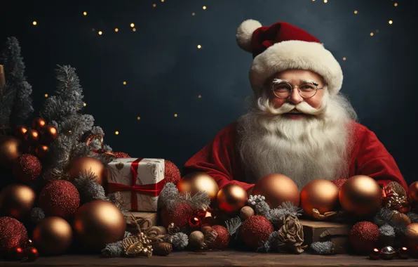Balls, the dark background, toys, Christmas, gifts, New year, Santa Claus, Santa Claus