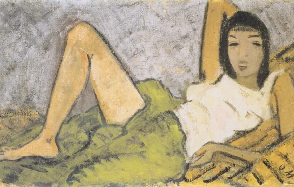 Girl, brunette, 1914, Expressionism, Otto Mueller, Lying Girl -