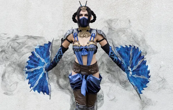 Picture girl, mask, fan, cosplay, Kitana