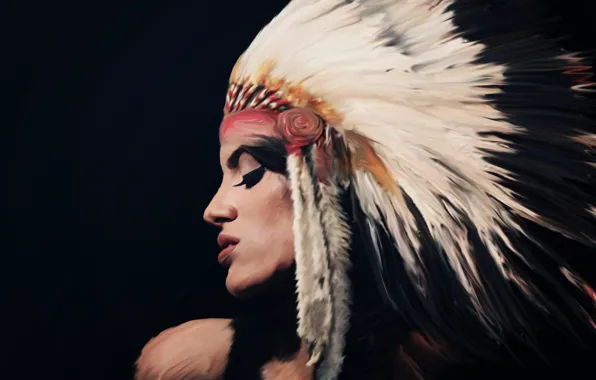 Girl, face, background, headdress