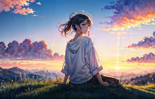 Picture sky, girls, look, AI art
