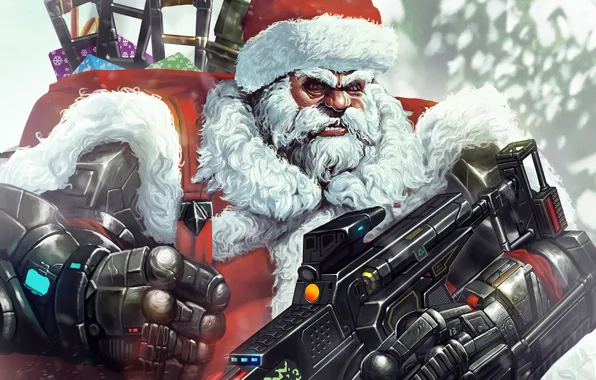 Winter, Figure, Christmas, Background, New year, Santa, Weapons, Beard