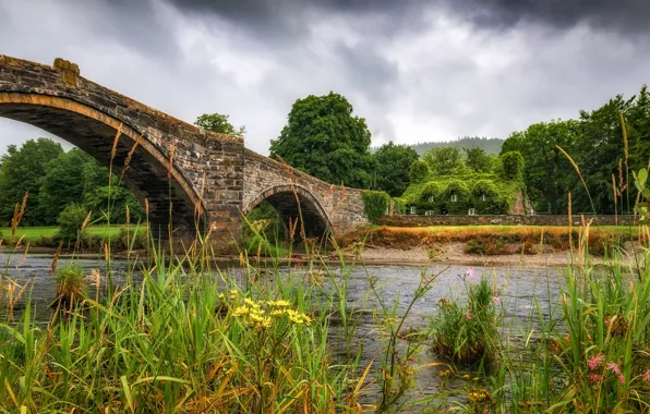 Bridge, house, river, arch, Wales, Century Cistercian monastery