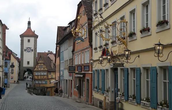 Street, watch, home, Germany, Bayern, area, arch, Rothenburg Ob der Tauber