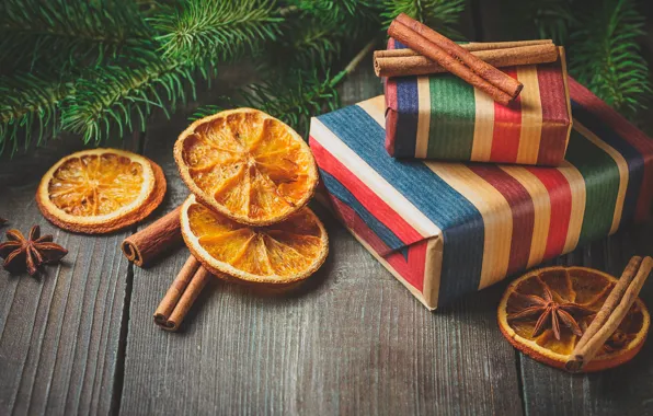 Decoration, tree, orange, New Year, Christmas, gifts, cinnamon, happy