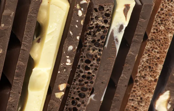 White, porous, chocolate bars