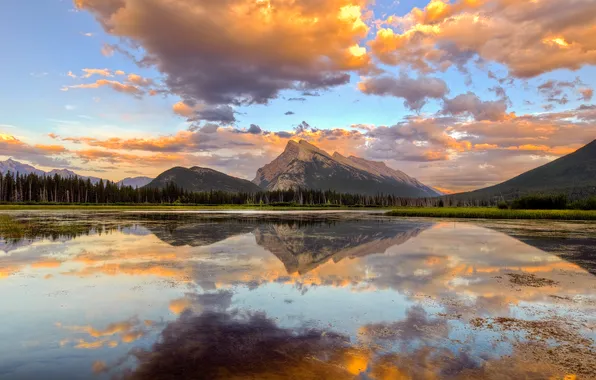 Picture the sky, sunset, lake, Mountains, Canada