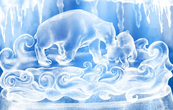 White, snow, blue, figure, Bears