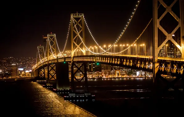 Night, bridge, the city, lights