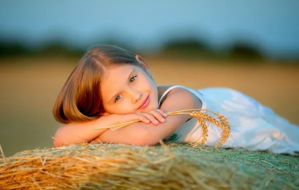 Summer, look, smile, mood, spikelets, girl, bokeh, face