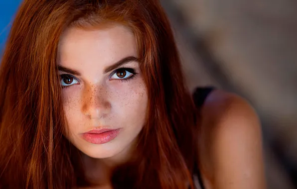 Portrait, freckles, sponge, curls, brown-eyed