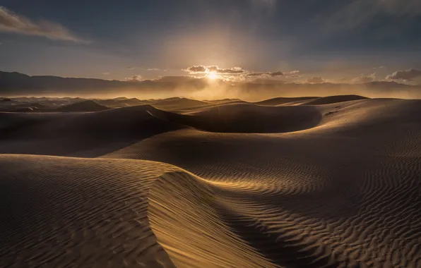 Picture sunset, the wind, desert
