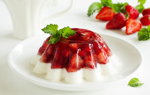 Strawberry, dessert, strawberry, mint leaves, a mint leaf., strawberry jelly, dessert strawberry jam