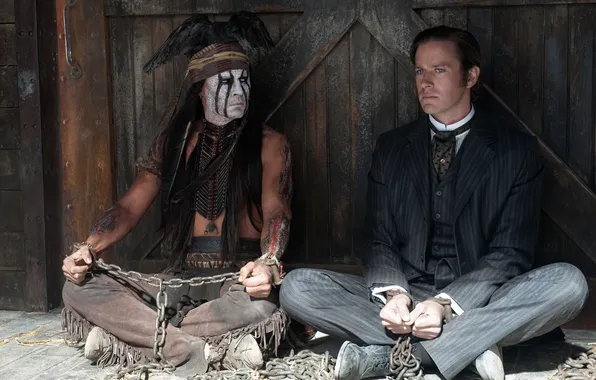 Johnny Depp, the car, Johnny Depp, chain, Western, The Lone Ranger, Armie Hammer, The lone …