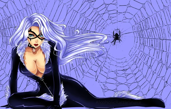 Look, girl, face, web, spider, mask, costume, white hair