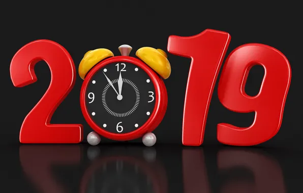 Picture watch, alarm clock, New year, 2019