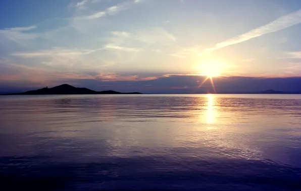 Sunset, nature, lake, surface, shore