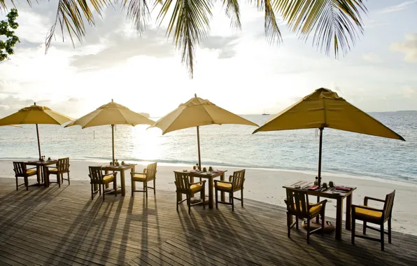 Wallpaper sea, beach, restaurant, Restaurant on the beach