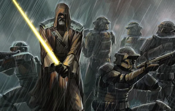 Rain, sword, Star Wars, Jedi, clones