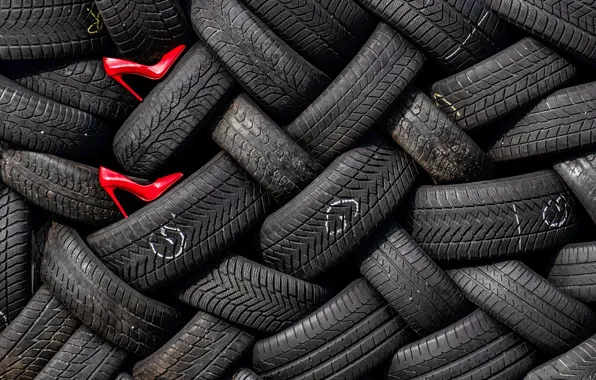 Black, tires, shoes, red