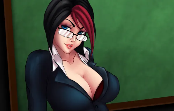 Girl, Look, Glasses, Blouse, Art, Makeup, Neckline