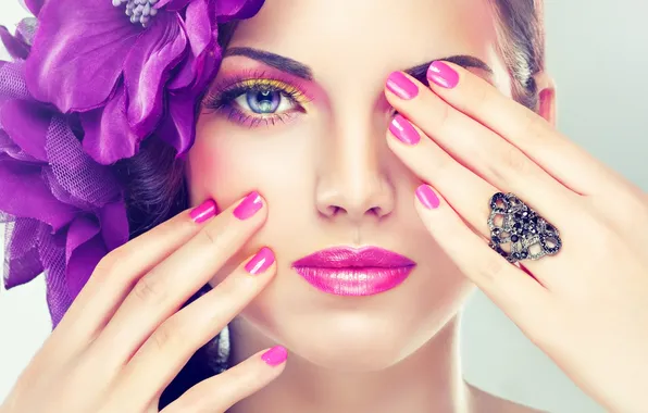 Picture flower, face, makeup, ring, palm