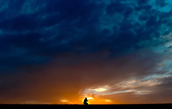 The sky, landscape, night, silhouette