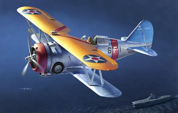 Fighter, USA, Deck, US NAVY, Auletta, Grumman F3F-2