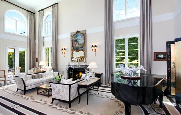 Picture sofa, furniture, Villa, interior, picture, piano, window, lamp
