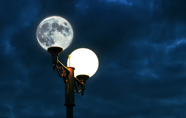 Space, night, the moon, lantern, the night sky, picture of the moon