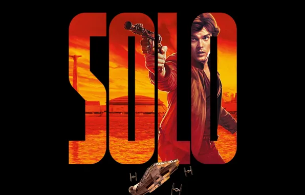 Gun, weapons, fiction, black background, poster, Han Solo, Alden Ehrenreich, Alden Ehrenreich