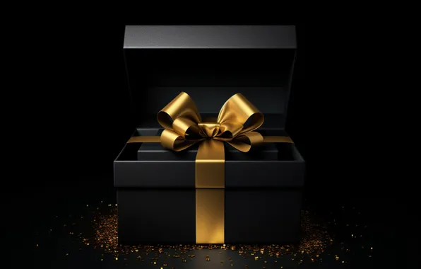 Gift, Christmas, New year, black background, bow, bow, gift box, AI art